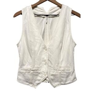 Young Fabulous Broke Vest Top Sz S White Button Front Casual Preppy Sleeveless